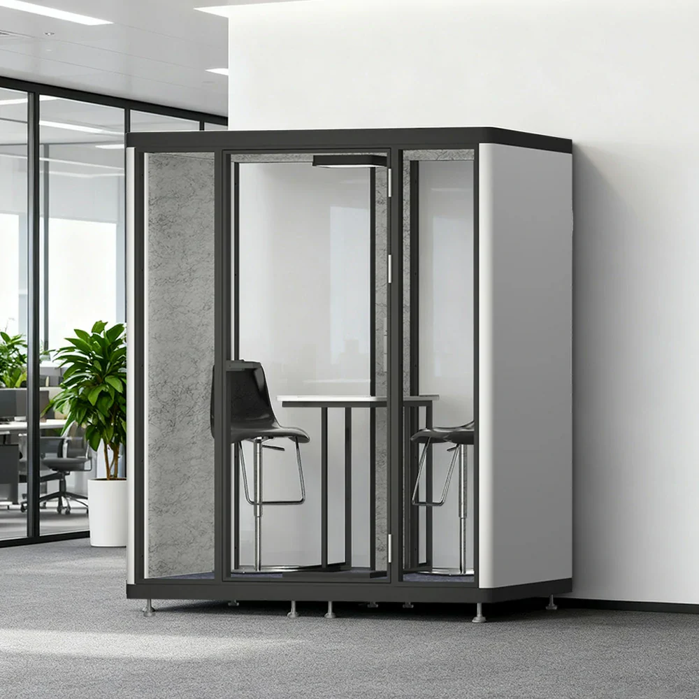 MODERA LCK-181521 Aluminium Frame 1.8x1.5m Large Soundproof Office Meeting Booth w/ Lighting, Ventilation & Casters - Black - Image 4