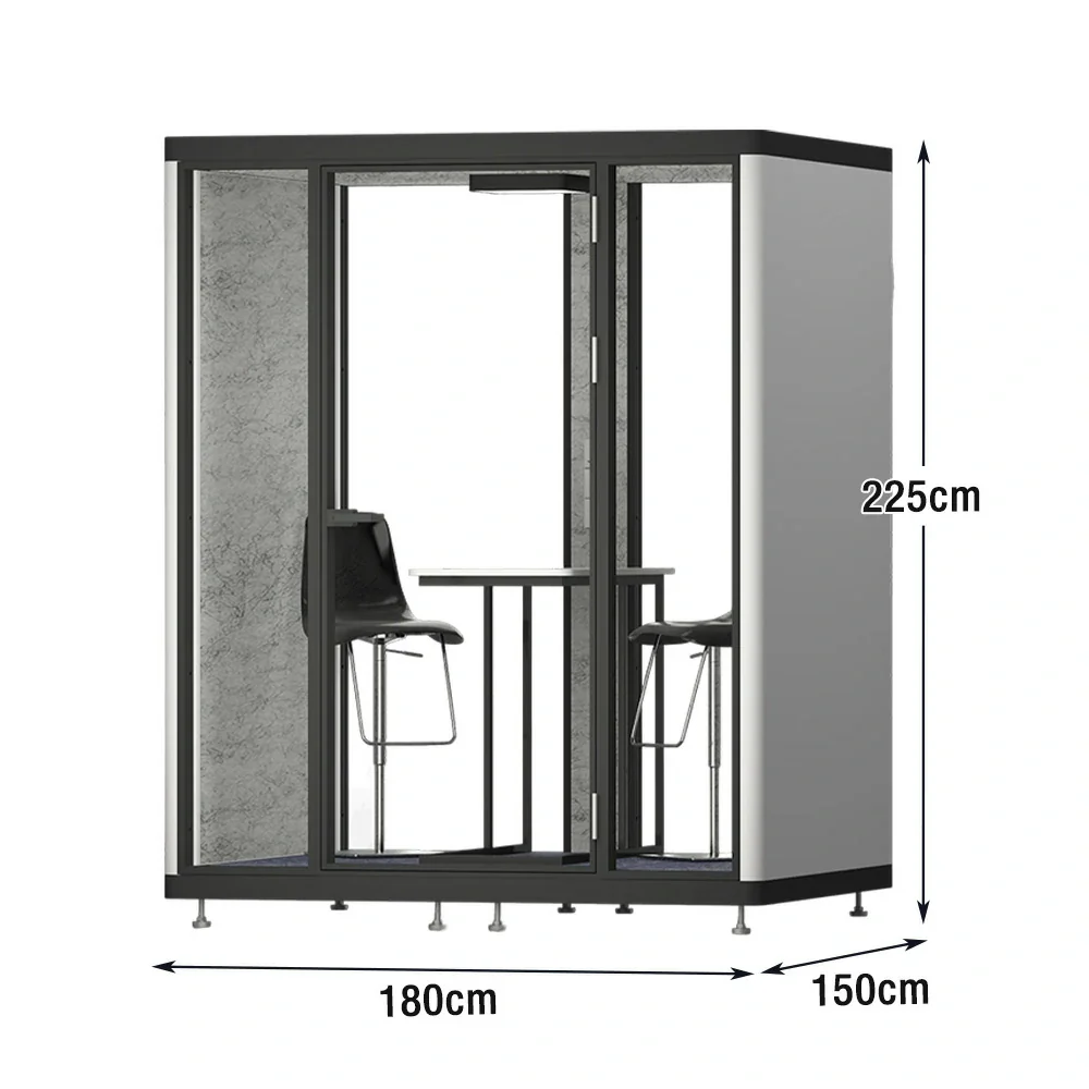 MODERA LCK-181521 Aluminium Frame 1.8x1.5m Large Soundproof Office Meeting Booth w/ Lighting, Ventilation & Casters - Black - Image 5