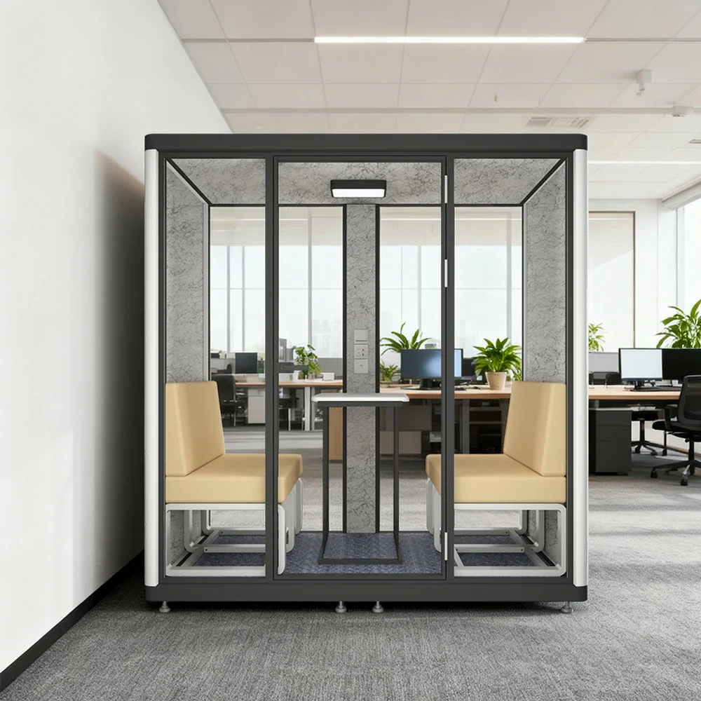 MODERA LCK-211621 Aluminium Frame 2.1x1.6m Large Soundproof Office Meeting Booth w/ Lighting, Ventilation & Casters - Black - Image 2