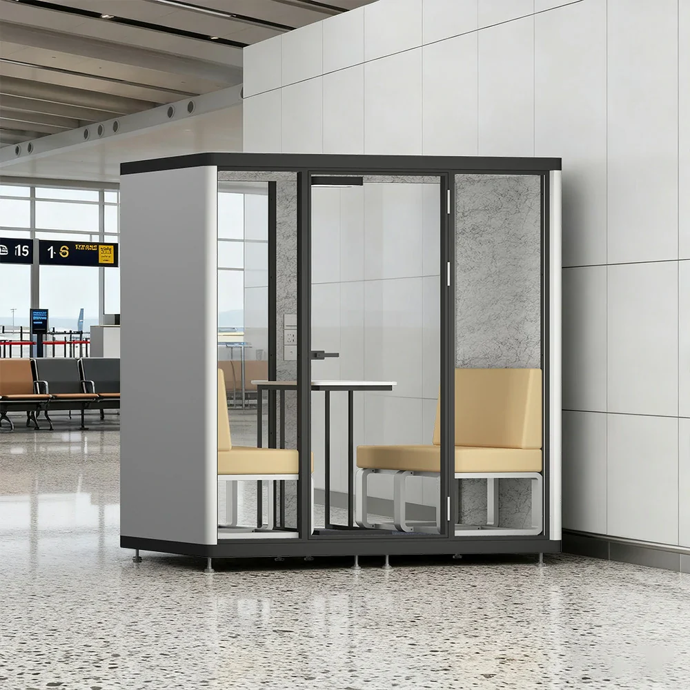 MODERA LCK-211621 Aluminium Frame 2.1x1.6m Large Soundproof Office Meeting Booth w/ Lighting, Ventilation & Casters - Black - Image 4