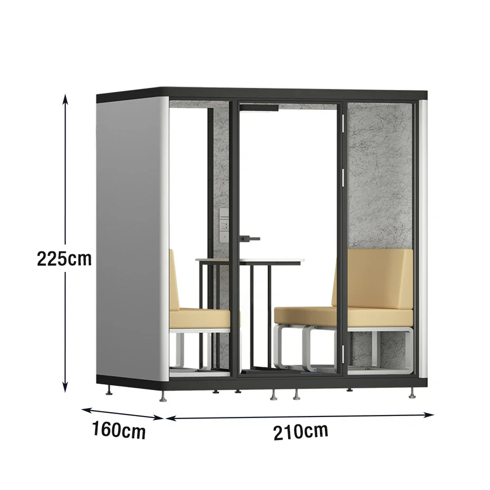 MODERA LCK-211621 Aluminium Frame 2.1x1.6m Large Soundproof Office Meeting Booth w/ Lighting, Ventilation & Casters - Black - Image 5