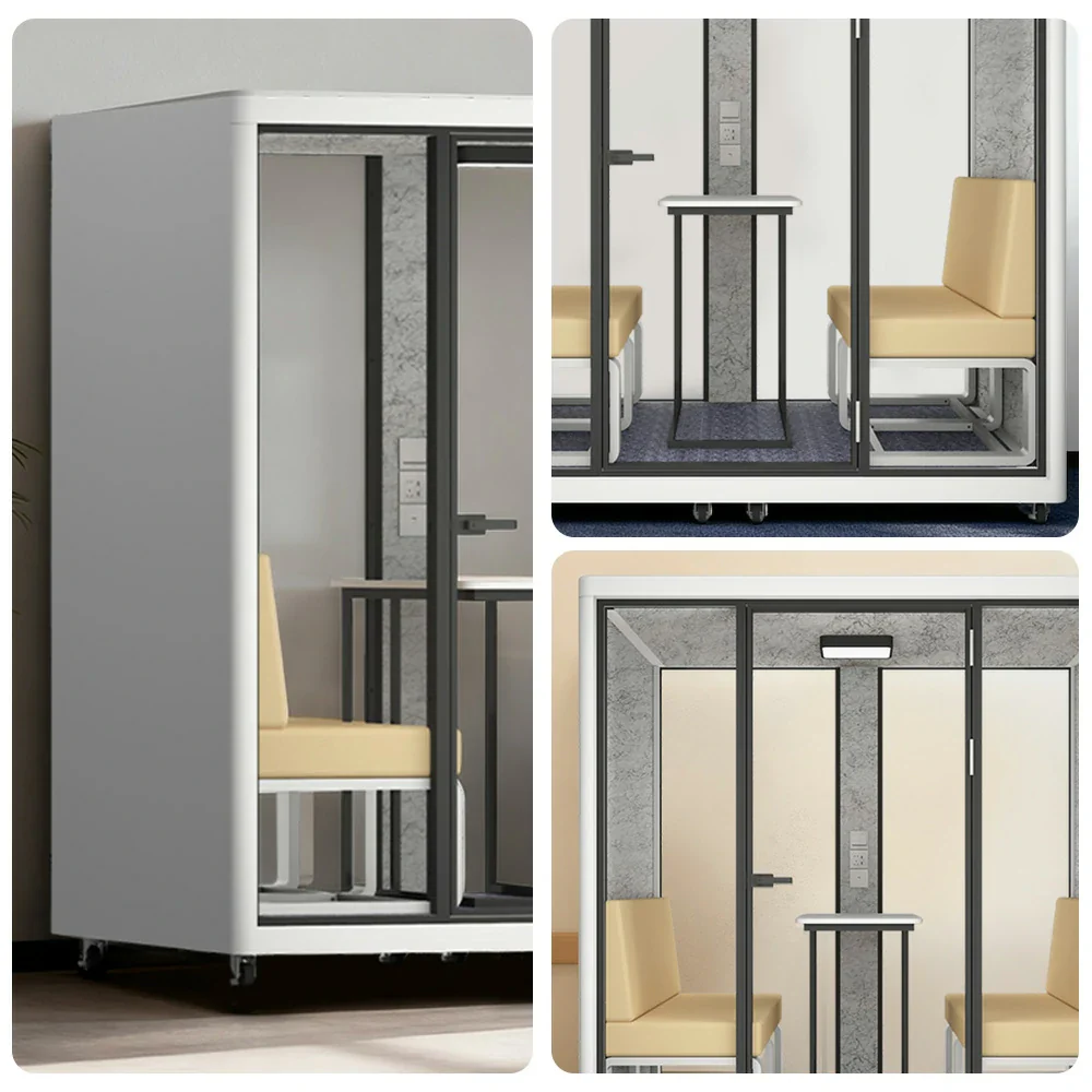 MODERA LCK-211621 Aluminium Frame 2.1x1.6m Large Soundproof Office Meeting Booth w/ Lighting, Ventilation & Casters - White - Image 3