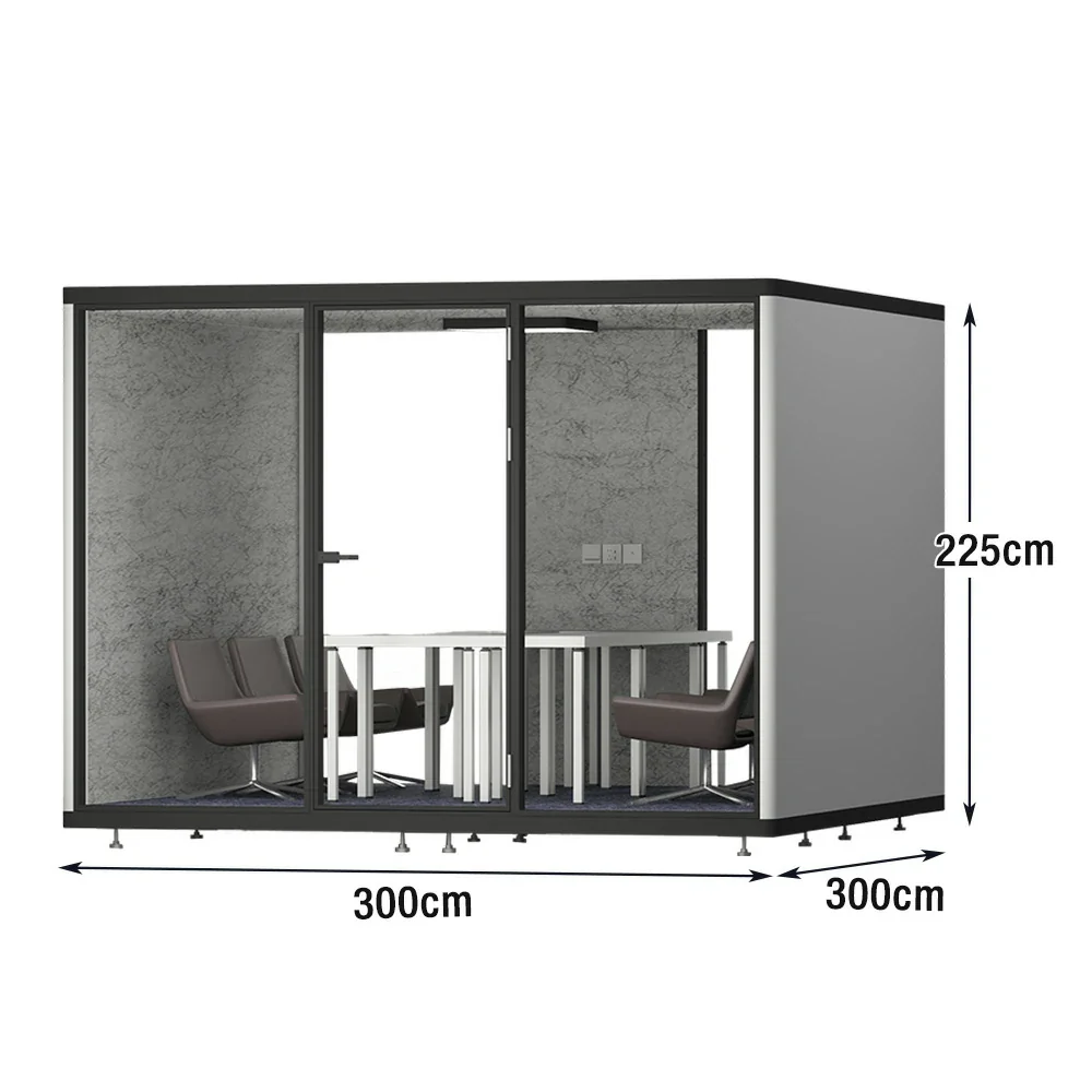 MODERA LCK-303021 Aluminium Frame 3.0x3.0m Large Soundproof Office Meeting Booth w/ Lighting, Ventilation & Casters - Black - Image 5