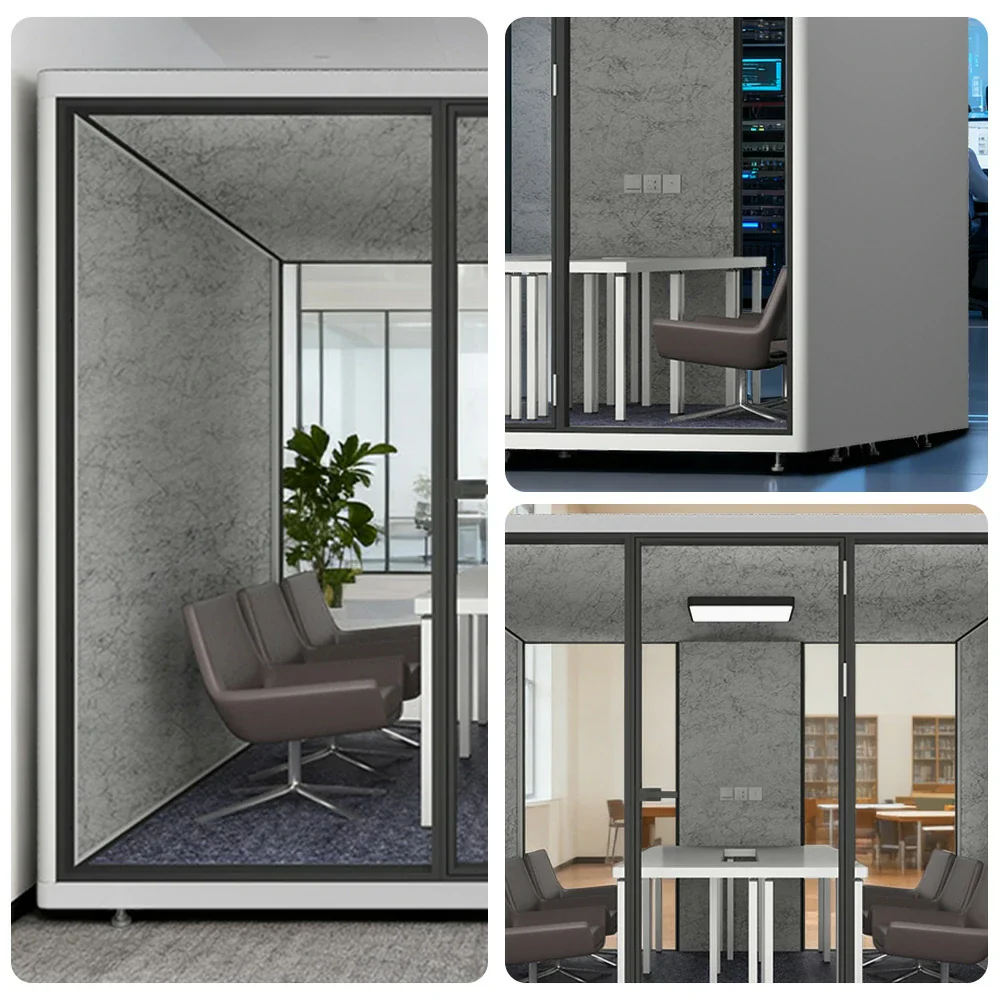 MODERA LCK-303021 Aluminium Frame 3.0x3.0m Large Soundproof Office Meeting Booth w/ Lighting, Ventilation & Casters - White - Image 3
