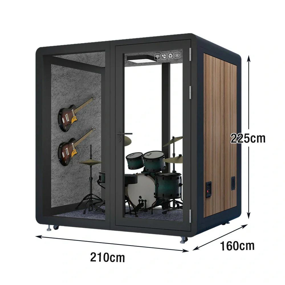 MODERA MWK-211621 Wood Grain 2.1x1.6m Soundproof Office Meeting Booth w/ Lighting, Ventilation & Casters - Black - Image 5