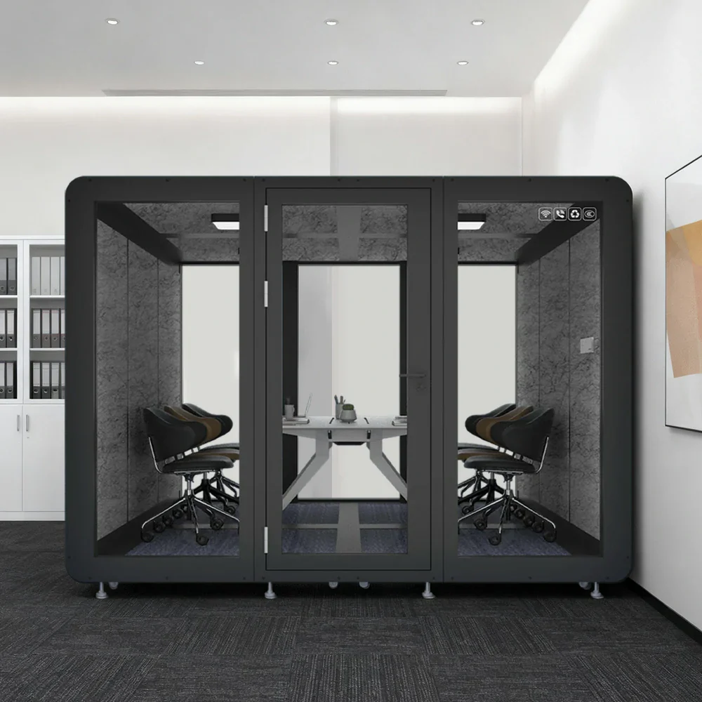 MODERA MWK-303021 Wood Grain 3.0x3.0m Large Soundproof Office Meeting Booth w/ Lighting, Ventilation & Casters - Black - Image 2