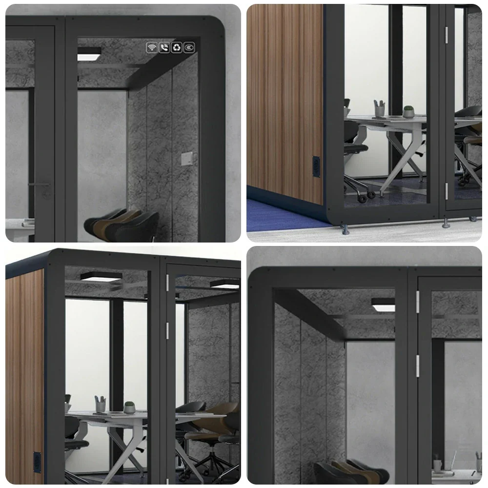 MODERA MWK-303021 Wood Grain 3.0x3.0m Large Soundproof Office Meeting Booth w/ Lighting, Ventilation & Casters - Black - Image 3
