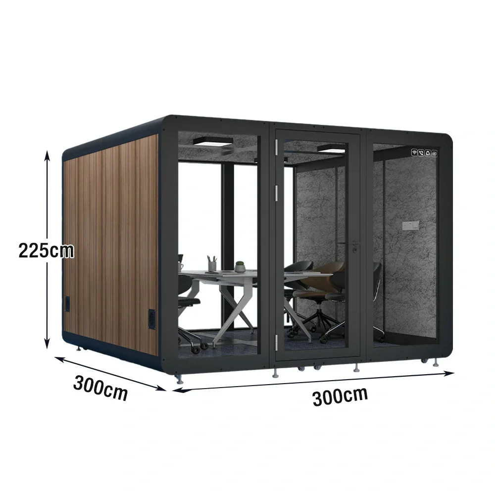 MODERA MWK-303021 Wood Grain 3.0x3.0m Large Soundproof Office Meeting Booth w/ Lighting, Ventilation & Casters - Black - Image 5