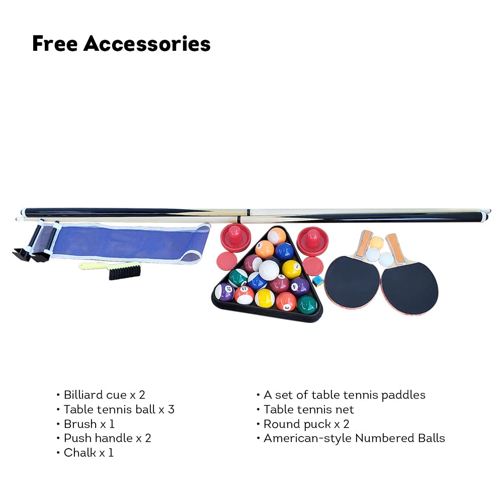 CUETIQ 7FT MDF 4-IN-1 Convertible Multi-function Table Free Accessories Air Hockey/ Billiards Table/ Dining Table/ Table Tennis Table - Black&Blue - Image 15