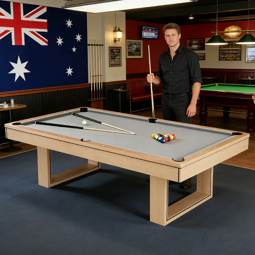 CUETIQ 8FT 3-IN-1 Simple Modern Pool Table/Billiards Table/Pingpong Table/Dining Table with Free Accessories - Oak Finish - Image 21