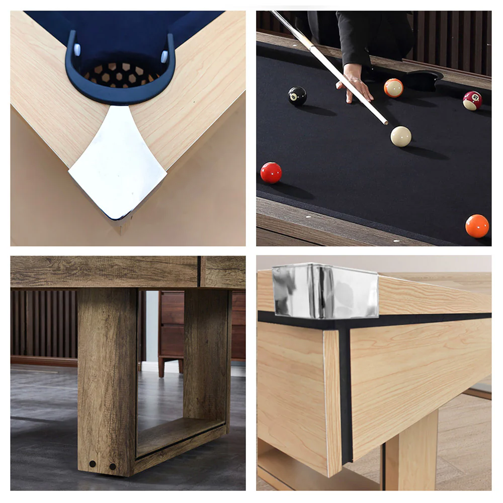 CUETIQ 8FT 3-IN-1 Simple Modern Pool Table/Billiards Table/Pingpong Table/Dining Table with Free Accessories - Oak Finish - Image 5