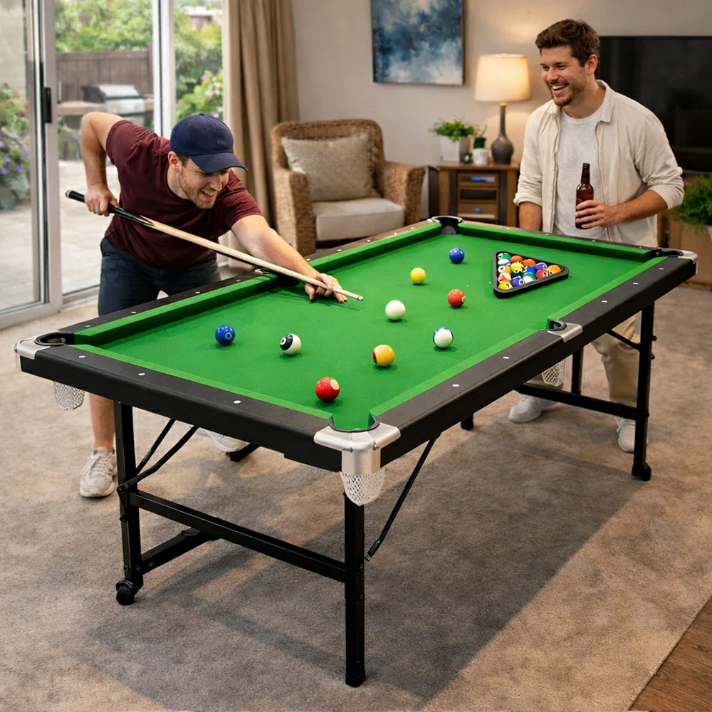 CUETIQ 8FT Foldable Pool Table Blue/Red/Green/Black Felt Billiard Table Free Accessory for Small Room - Image 17