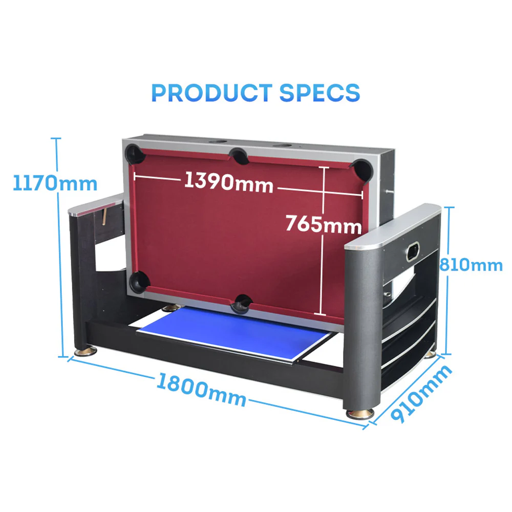 VERSA 6FT MDF 3-IN-1 Pool Table/Table Tennis Table/Air Hockey Black Frame - Image 15