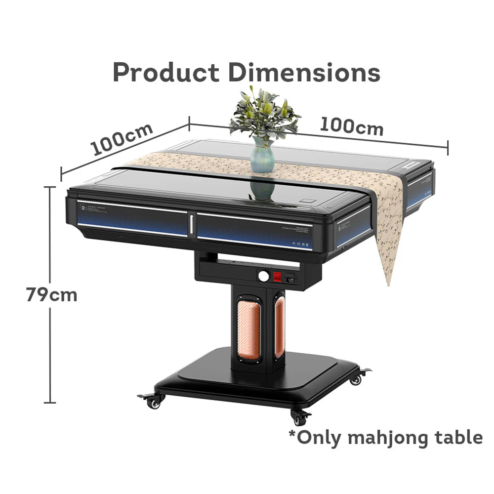 SHIHE G600 Heating Foldable Mahjong Table and 4*Chairs W/ Cover Plate and USB External Frame Comes Automatic Mahjong Table - Deep Blue - Image 6