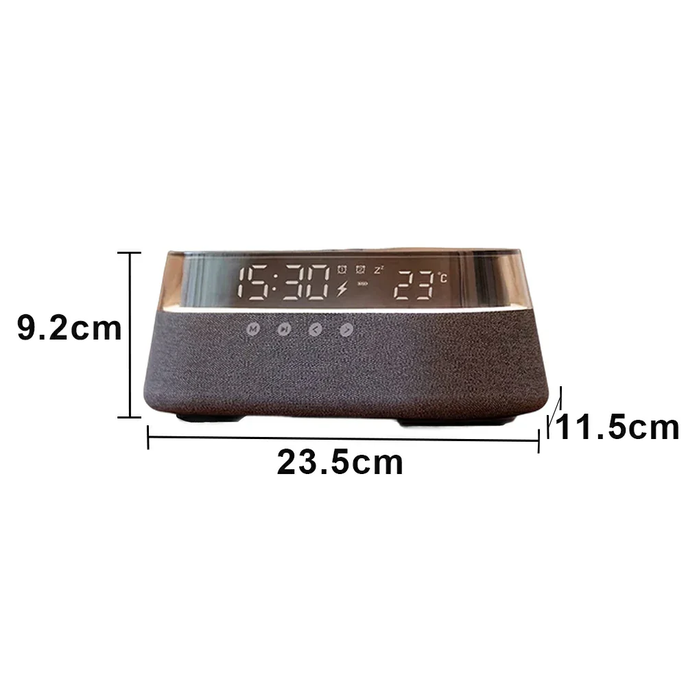 NEVORA Bluetooth Speaker Wireless Charging Clock Temperature Display Ambient Lighting Design - Grey - Image 5