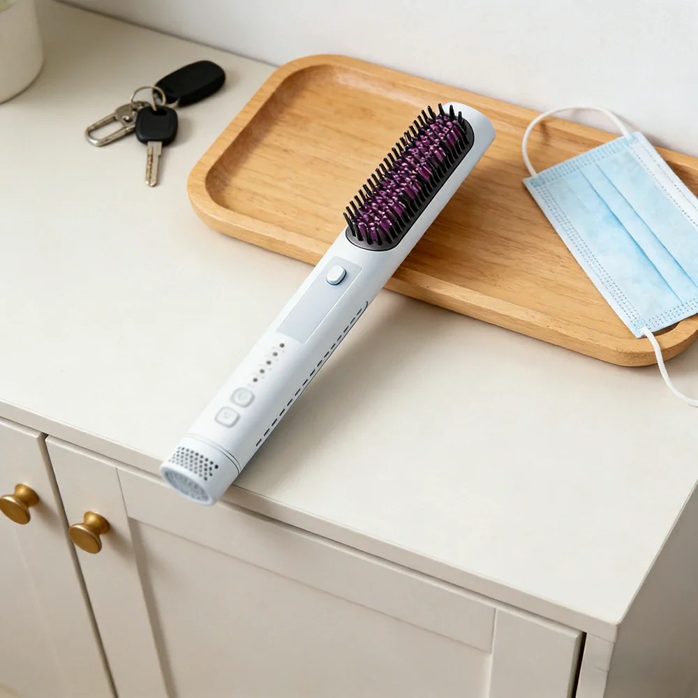 NEVORA 2-in-1 Hair Styling Brush Interchangeable Head with Negative Ion Technology Ceramic Glaze Curved Design - Blue - Image 2
