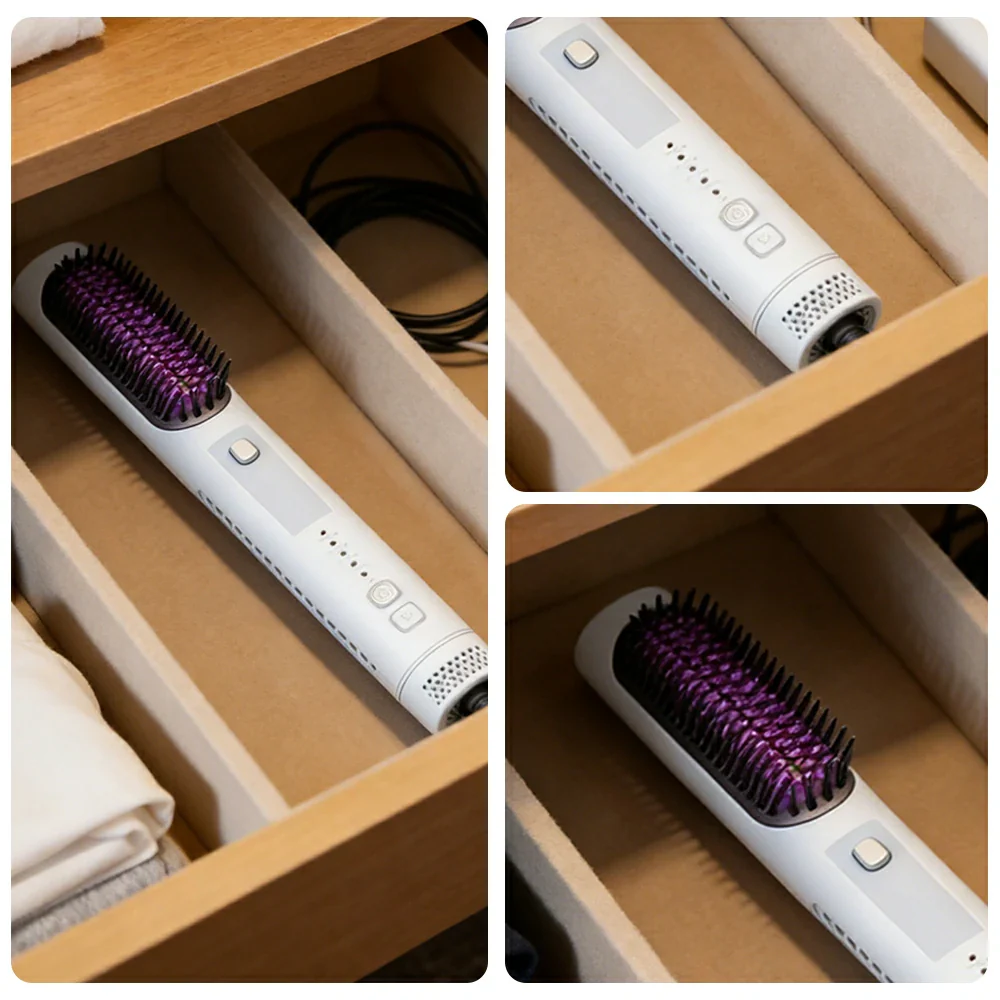 NEVORA 2-in-1 Hair Styling Brush Interchangeable Head with Negative Ion Technology Ceramic Glaze Curved Design - Blue - Image 3