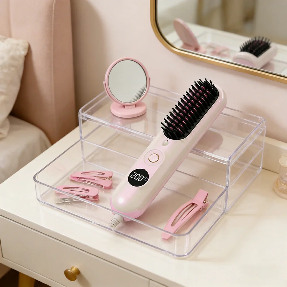 NEVORA Cordless Hair Styling Brush with LCD Temperature Control Negative Ion Technology and 4000mAh Battery - Pink - Image 2