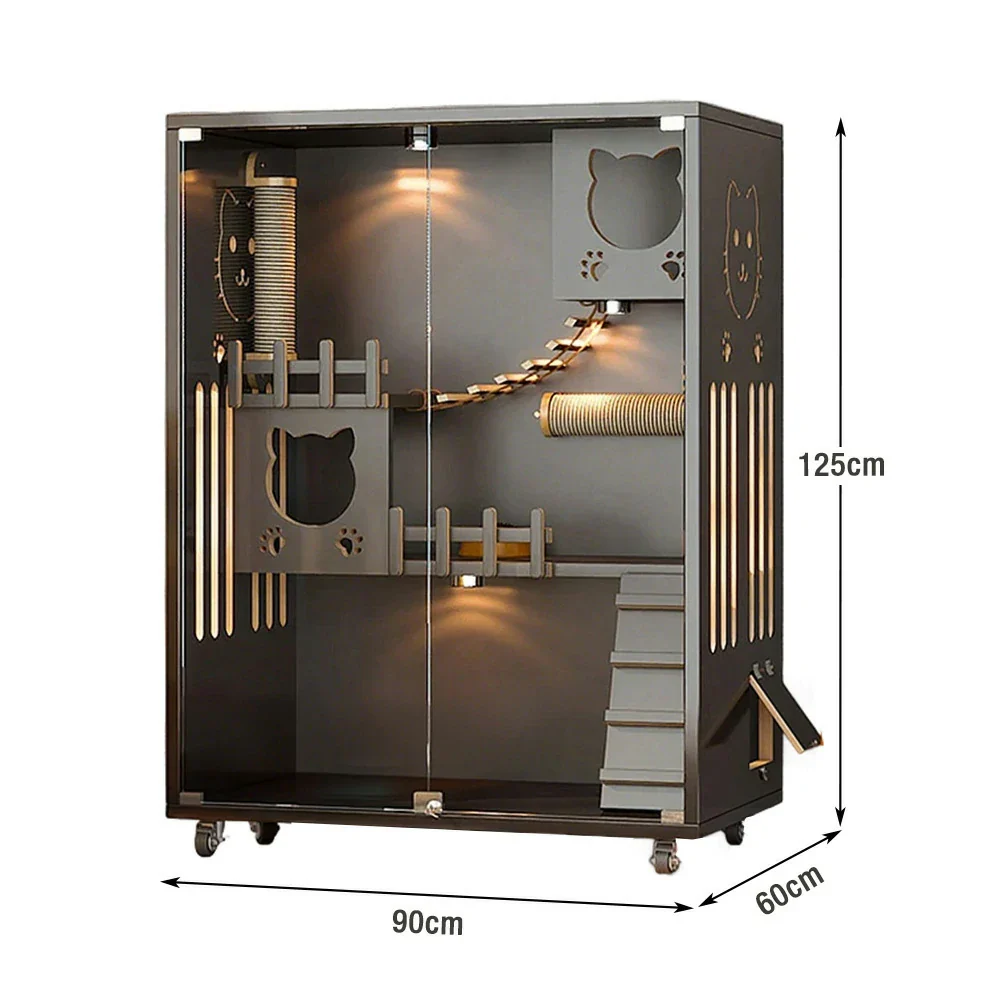 PAWORA Luxury Indoor Cat Villa - Tempered Glass, Eco-Friendly Board, Multi-Level Climbing Design, Ventilated & Stylish Pet House - Grey - Image 10