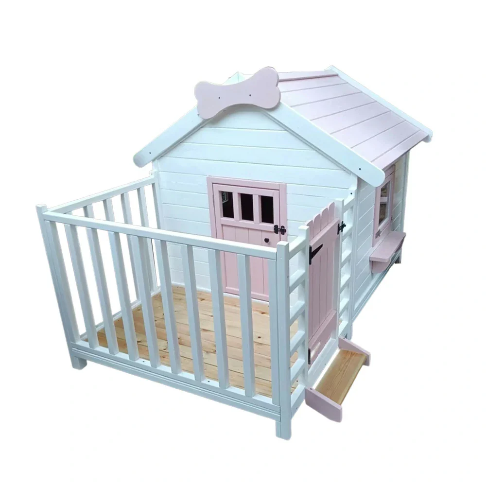 PAWORA Outdoor Wooden Cat House – Durable Pine Structure, Ventilated Windows & Doors, Eco-Friendly Paint, Spacious Design - Pink