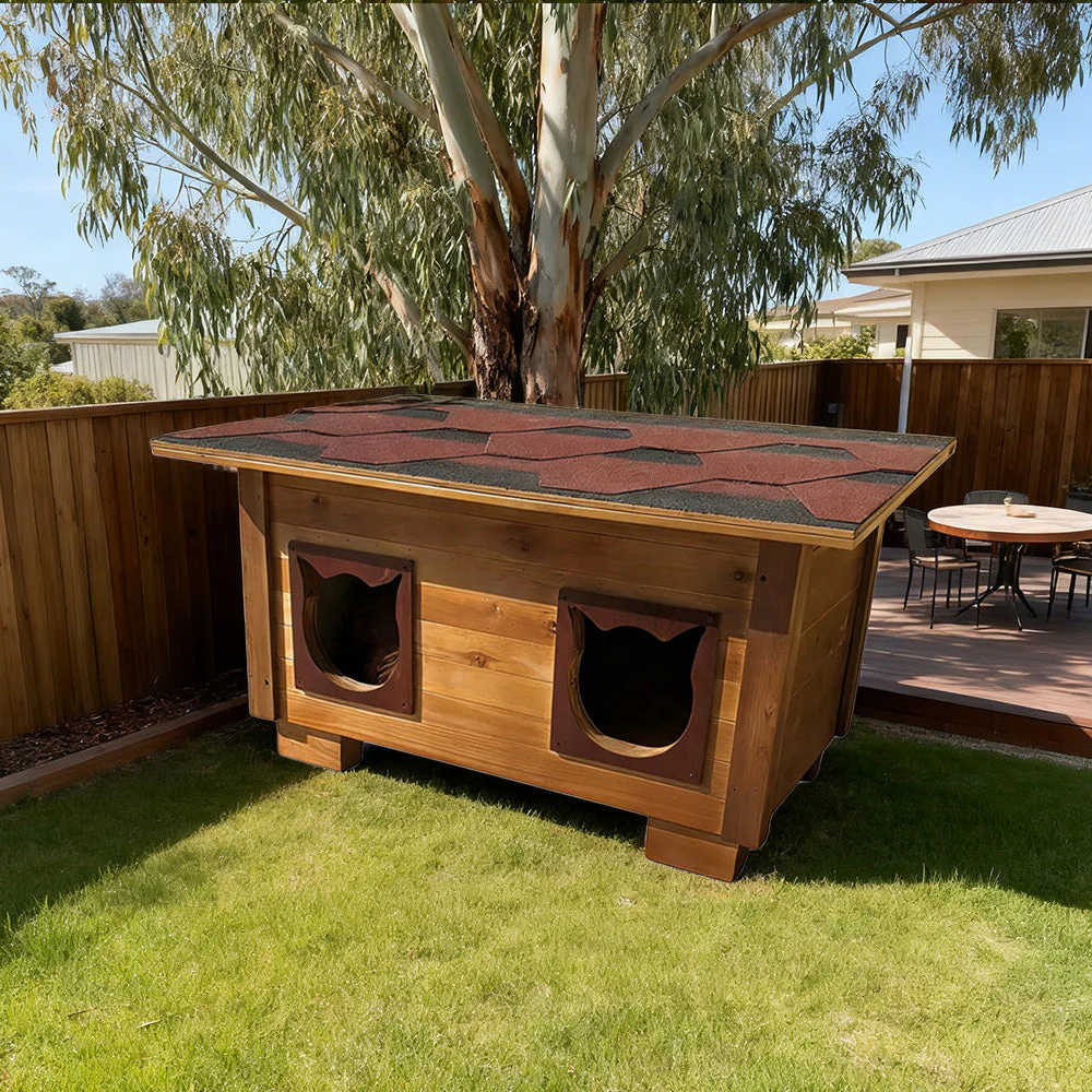 PAWORA Outdoor Cat House 100/134cm - Fir Wood, Scratch-Resistant, Moisture-Proof, Ventilated with Waterproof Roof, All-Weather Shelter - Wood - Image 2
