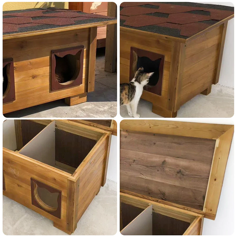 PAWORA Outdoor Cat House 100/134cm - Fir Wood, Scratch-Resistant, Moisture-Proof, Ventilated with Waterproof Roof, All-Weather Shelter - Wood - Image 3