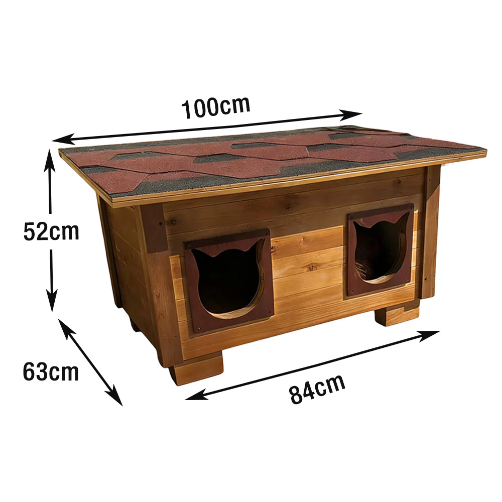 PAWORA Outdoor Cat House 100/134cm - Fir Wood, Scratch-Resistant, Moisture-Proof, Ventilated with Waterproof Roof, All-Weather Shelter - Wood - Image 5