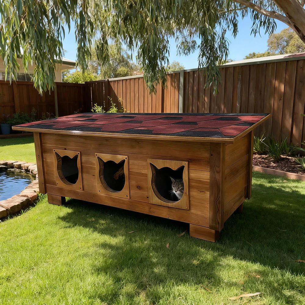 PAWORA Outdoor Cat House 100/134cm - Fir Wood, Scratch-Resistant, Moisture-Proof, Ventilated with Waterproof Roof, All-Weather Shelter - Wood - Image 7