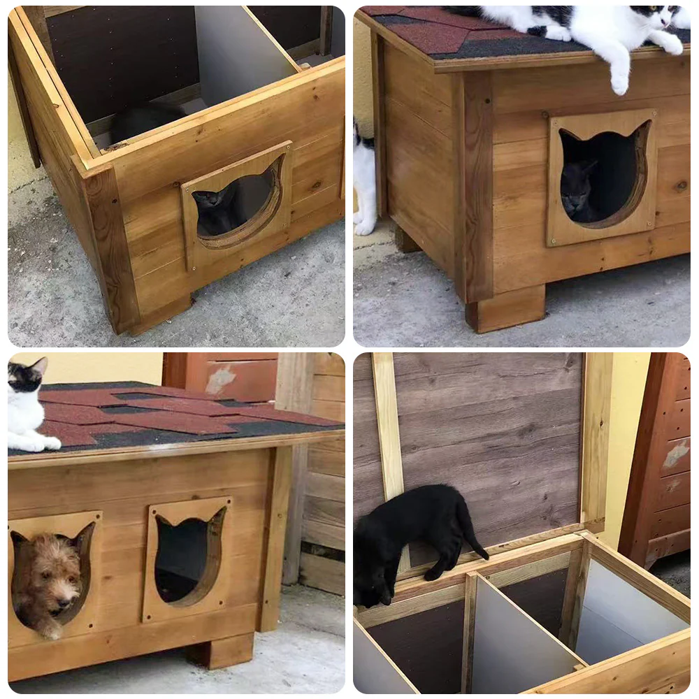 PAWORA Outdoor Cat House 100/134cm - Fir Wood, Scratch-Resistant, Moisture-Proof, Ventilated with Waterproof Roof, All-Weather Shelter - Wood - Image 8