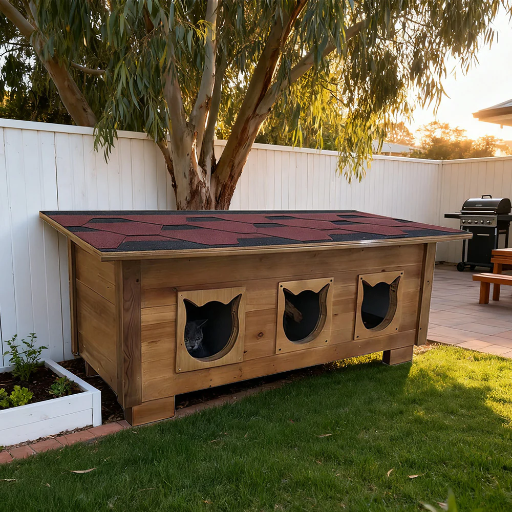 PAWORA Outdoor Cat House 100/134cm - Fir Wood, Scratch-Resistant, Moisture-Proof, Ventilated with Waterproof Roof, All-Weather Shelter - Wood - Image 9