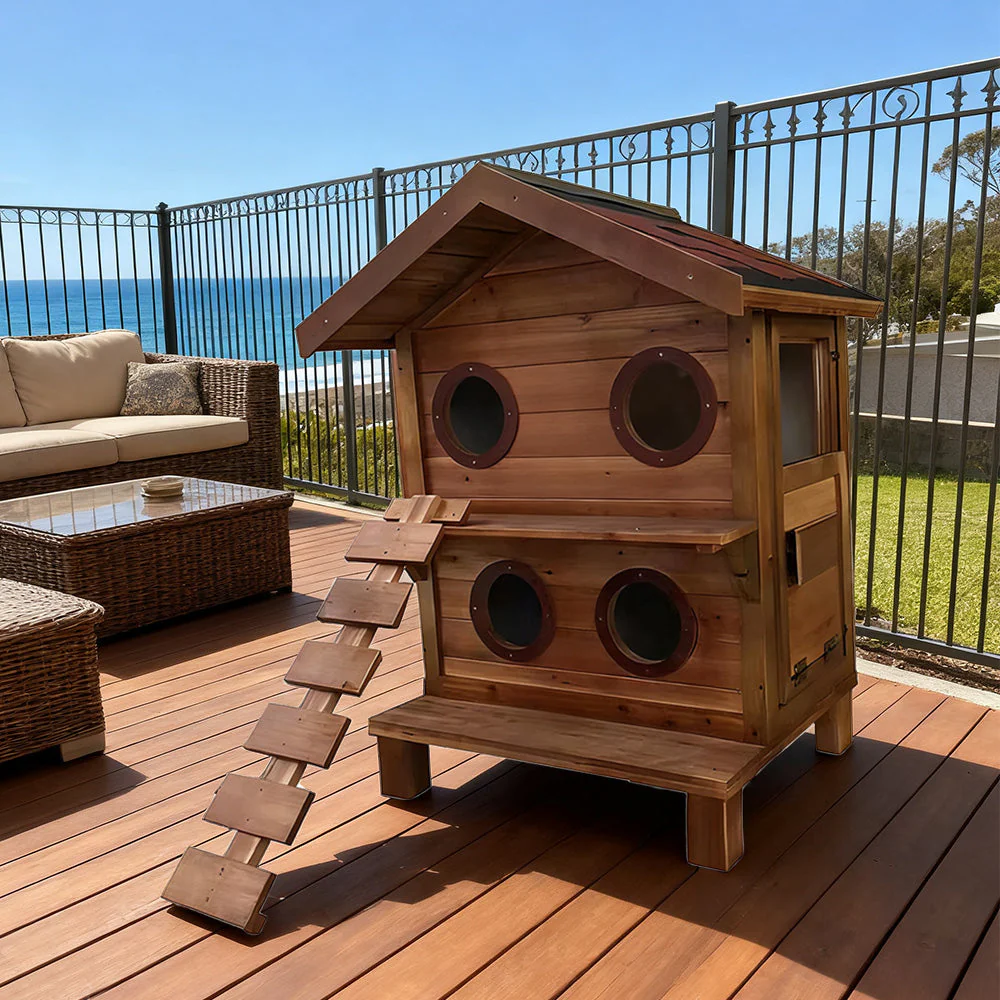 PAWORA Outdoor Cat House - Fir Wood Construction, Scratch-Resistant, Moisture-Proof, Ventilated with Waterproof Roof, All-Season Durable Pet Shelter - Wood - Image 2