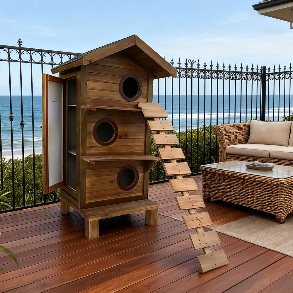 PAWORA Outdoor Cat House - Durable Fir Wood, Weatherproof Roof, Scratch-Resistant, Moisture-Proof, Ventilated Design, All-Season Safe Shelter for Pets - Image 4