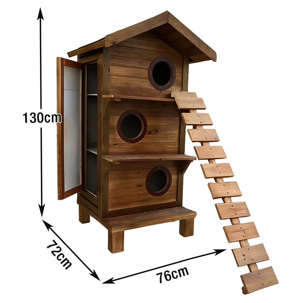 PAWORA Outdoor Cat House - Durable Fir Wood, Weatherproof Roof, Scratch-Resistant, Moisture-Proof, Ventilated Design, All-Season Safe Shelter for Pets - Image 5