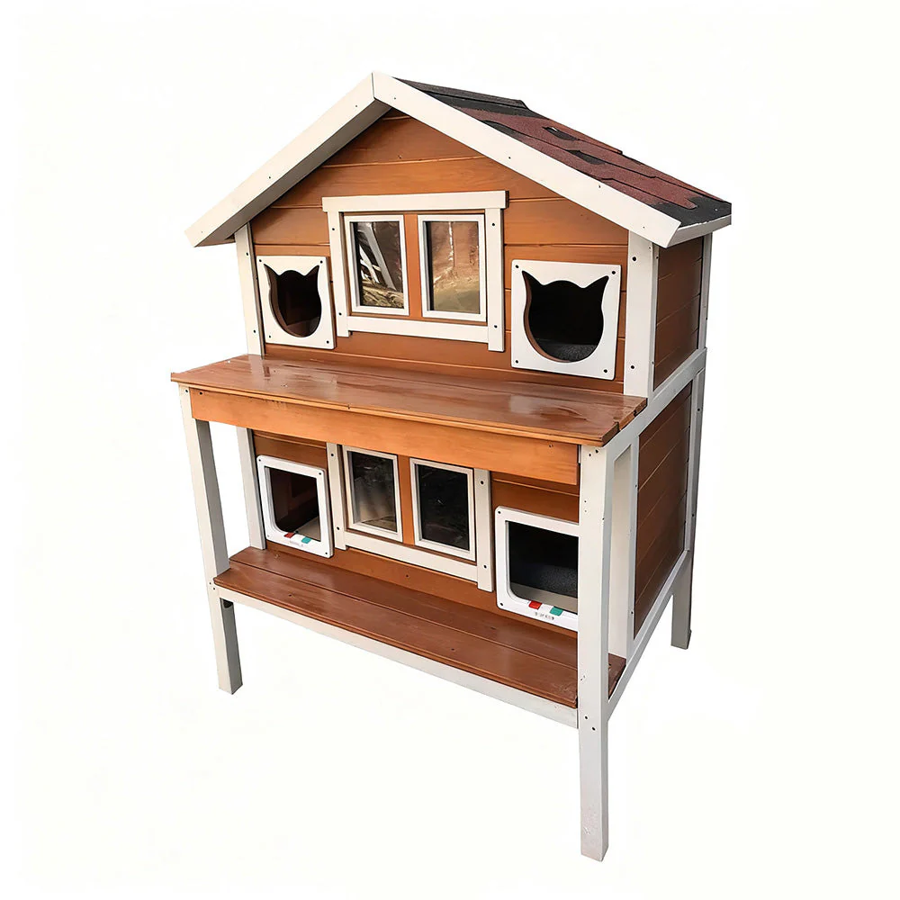PAWORA Outdoor Cat House – Weatherproof Wooden Shelter for All Seasons, Sturdy Fir Frame, Waterproof Roof, Scratch Resistant Finish - Wood