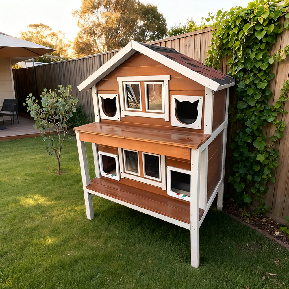 PAWORA Outdoor Cat House – Weatherproof Wooden Shelter for All Seasons, Sturdy Fir Frame, Waterproof Roof, Scratch Resistant Finish - Wood - Image 2