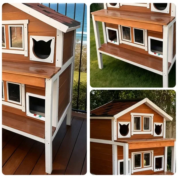 PAWORA Outdoor Cat House – Weatherproof Wooden Shelter for All Seasons, Sturdy Fir Frame, Waterproof Roof, Scratch Resistant Finish - Wood - Image 3