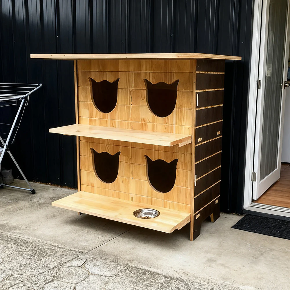 PAWORA Outdoor Cat House - Sturdy Fir Wood, Cozy All-Season Design, Waterproof Roof, Scratch & Moisture Resistant - Wood - Image 2