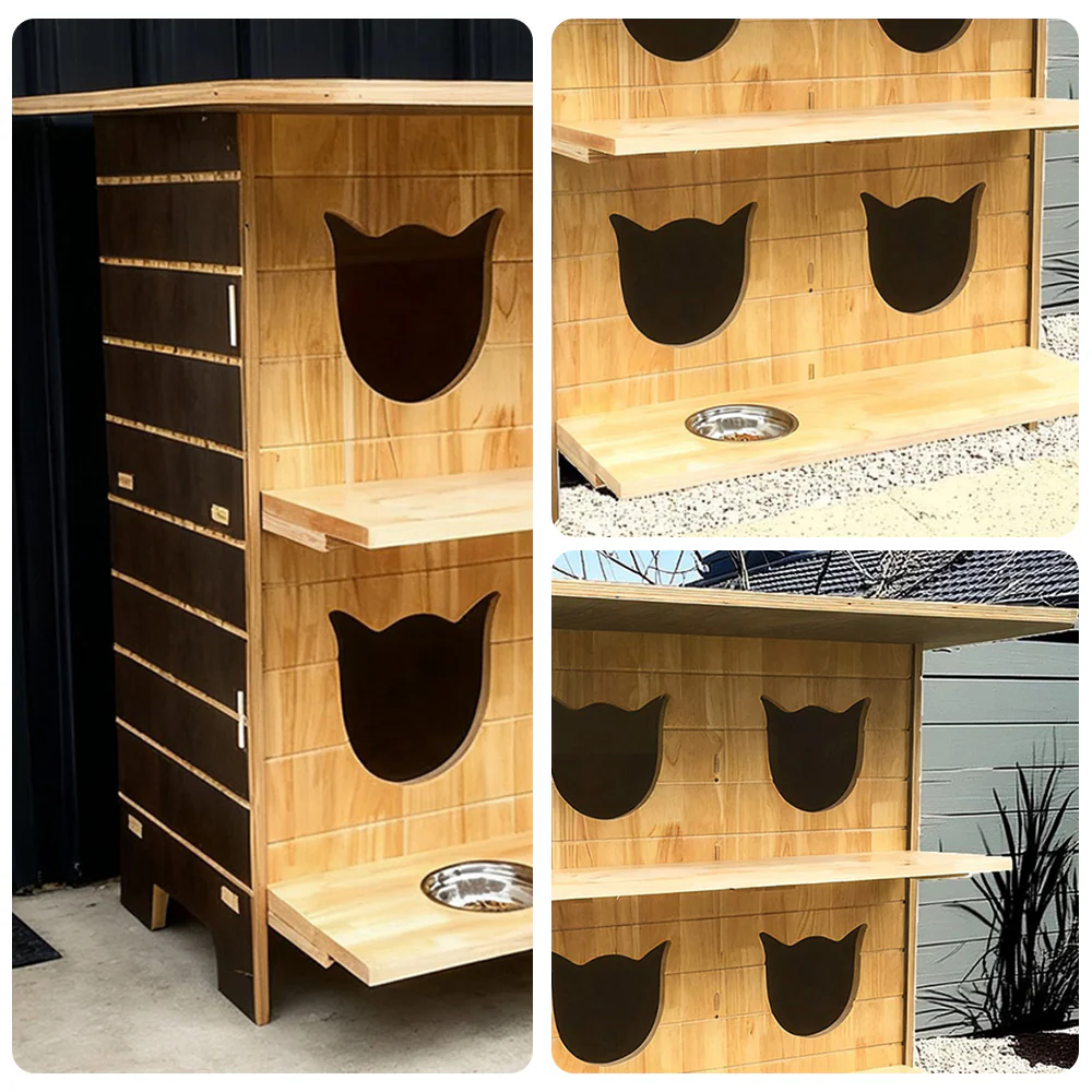 PAWORA Outdoor Cat House - Sturdy Fir Wood, Cozy All-Season Design, Waterproof Roof, Scratch & Moisture Resistant - Wood - Image 3