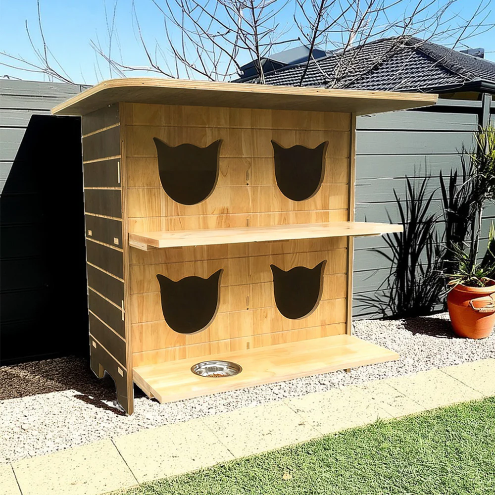 PAWORA Outdoor Cat House - Sturdy Fir Wood, Cozy All-Season Design, Waterproof Roof, Scratch & Moisture Resistant - Wood - Image 4