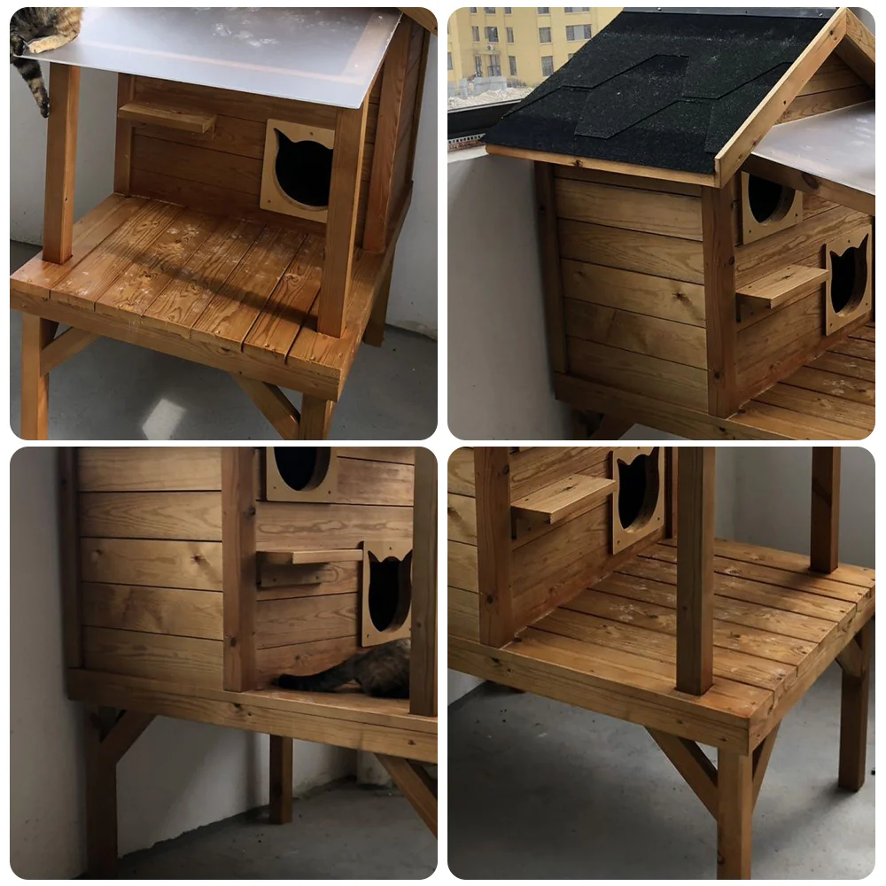 PAWORA Outdoor Cat House - Strong Fir Wood Build, Weatherproof Roof for Rain & Sun, Scratch and Moisture Resistant, Ventilated Structure, Safe All-Season Pet Shelter - Wood - Image 4