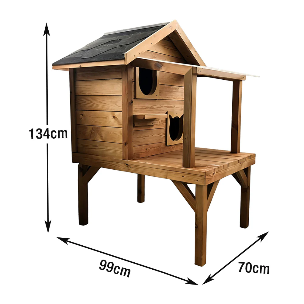 PAWORA Outdoor Cat House - Strong Fir Wood Build, Weatherproof Roof for Rain & Sun, Scratch and Moisture Resistant, Ventilated Structure, Safe All-Season Pet Shelter - Wood - Image 5