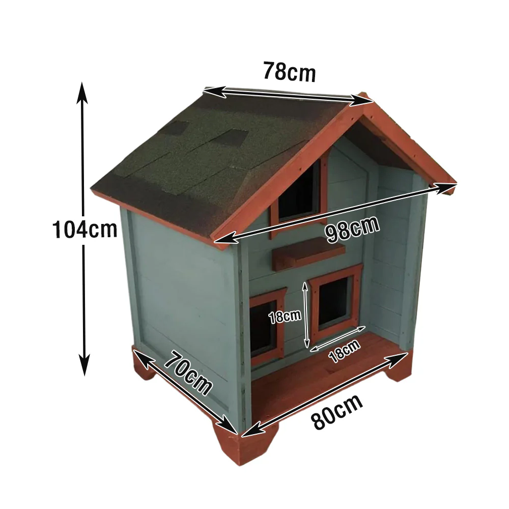 PAWORA Outdoor Cat House - Durable Fir Wood, Weatherproof Roof, Breathable Design, Scratch-Resistant, Safe All-Season Shelter - Blue - Image 5
