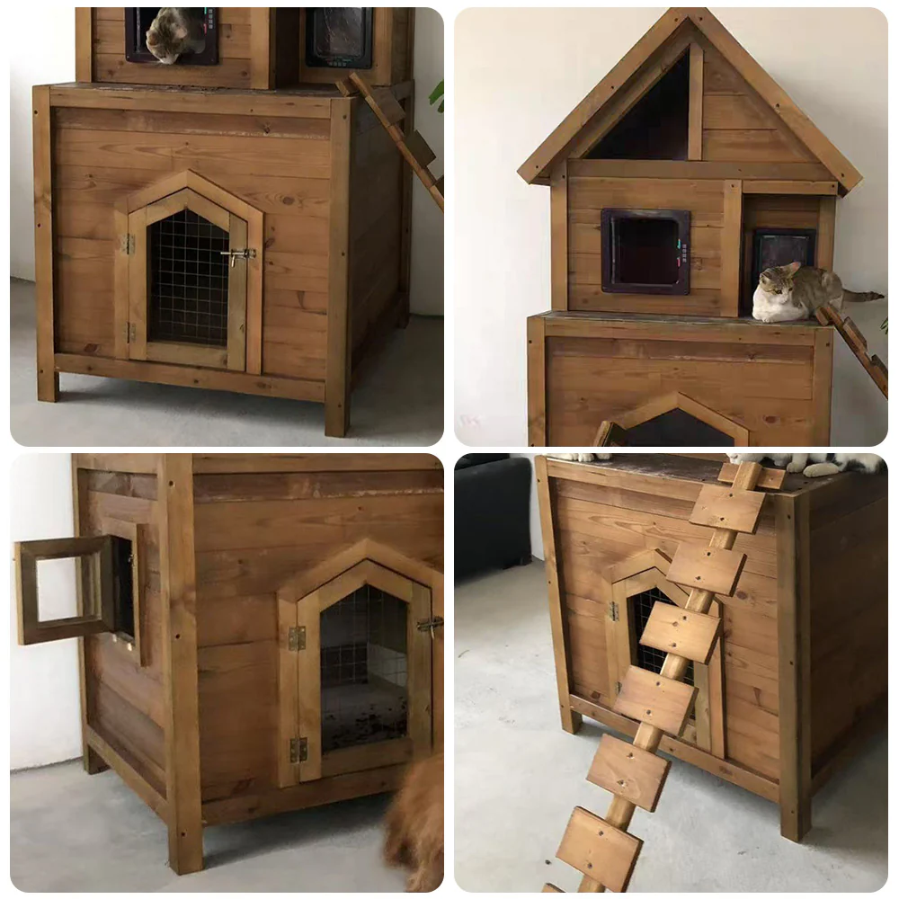 PAWORA Outdoor Cat House - Easy to Clean, Fir Wood Build, Waterproof Roof, Ventilated Design, Comfortable All-Season Pet Shelter - Wood - Image 3