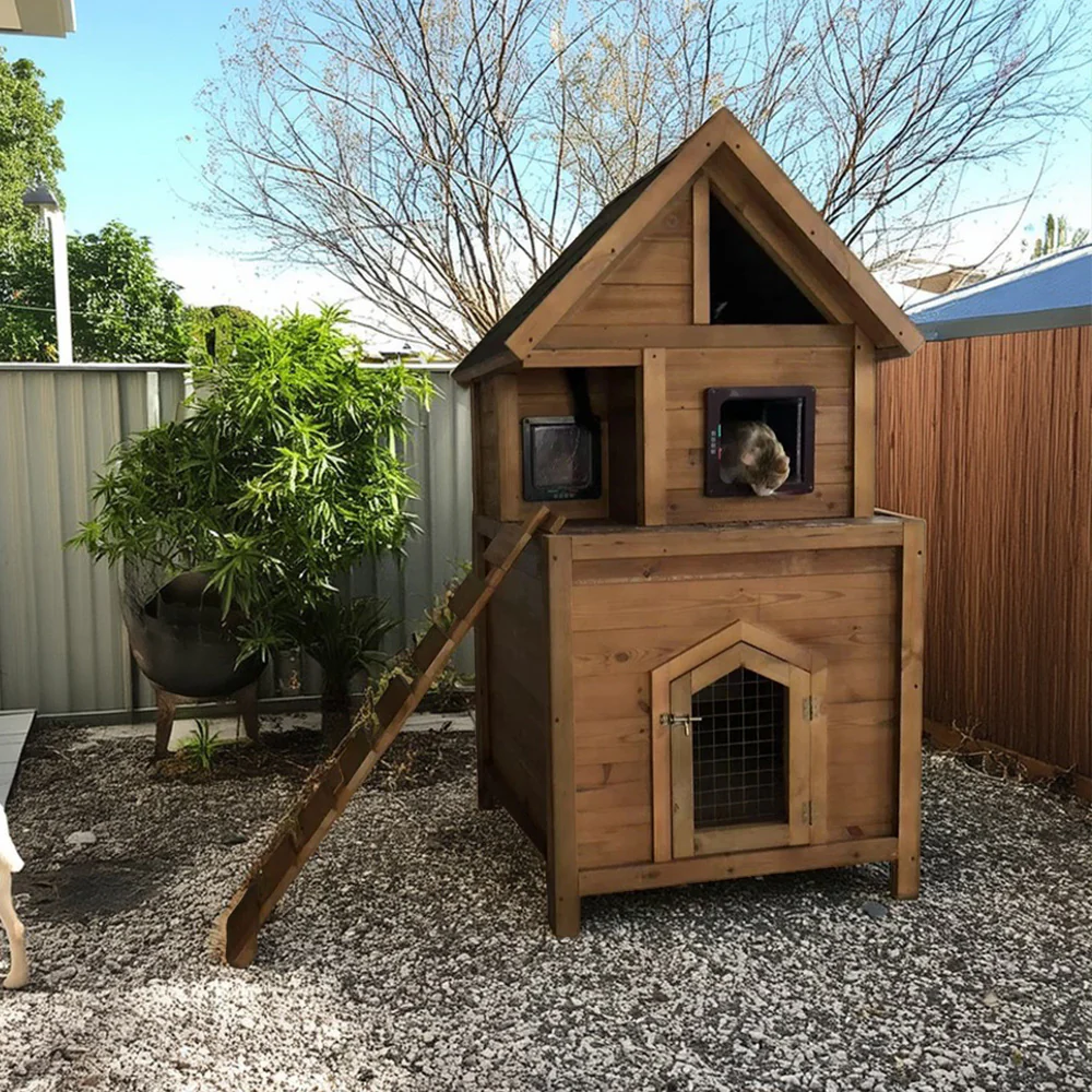 PAWORA Outdoor Cat House - Easy to Clean, Fir Wood Build, Waterproof Roof, Ventilated Design, Comfortable All-Season Pet Shelter - Wood - Image 4