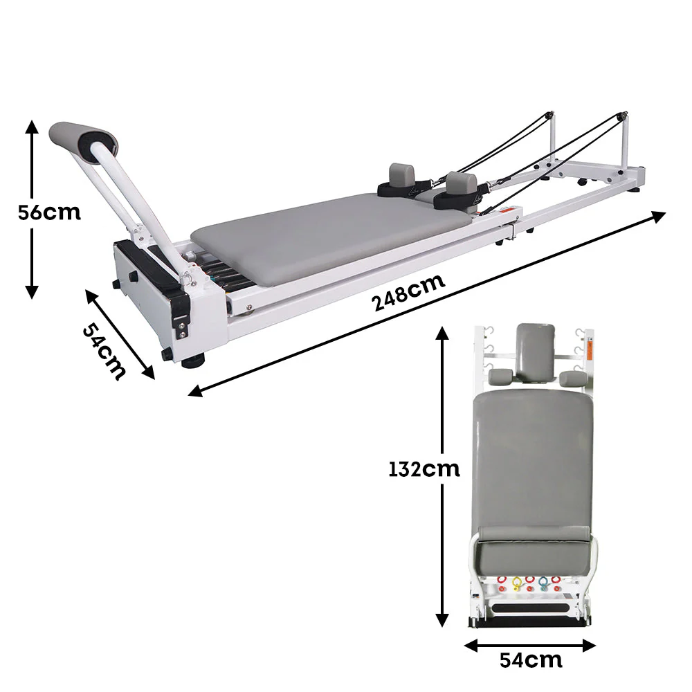 FLEXIO T07 Iron Frame Foldable Pilates Reformer Home Gym Train Equipment Machine - Grey - Image 3