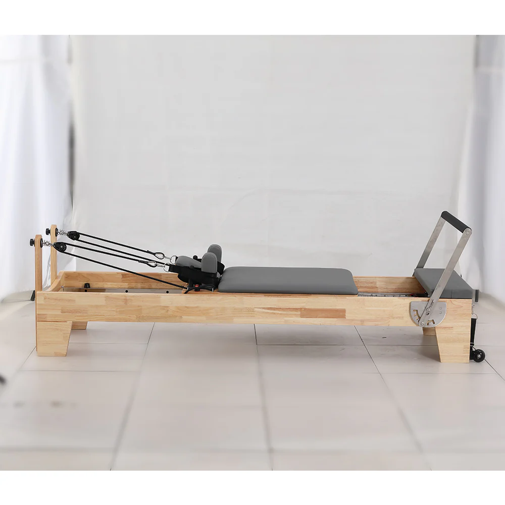 COREVA MN002 Oak Wood Pilates Reformer Home Gym Train Equipment Machine - Grey - Image 3
