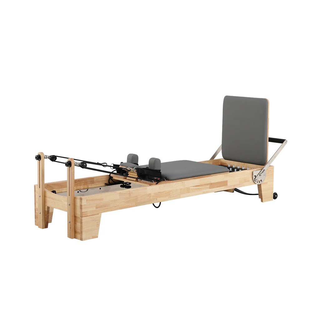 COREVA MN002 Oak Wood Pilates Reformer Home Gym Train Equipment Machine - Grey - Image 4