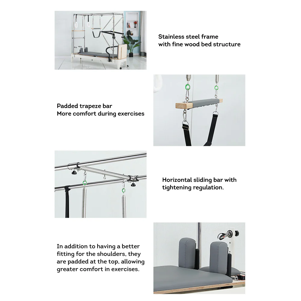 COREVA MN013 After Discount: $3696 2-IN-1 Trapeze Table Reformer Pilates Bed Home Gym Train Equipment Machine - White - Image 4