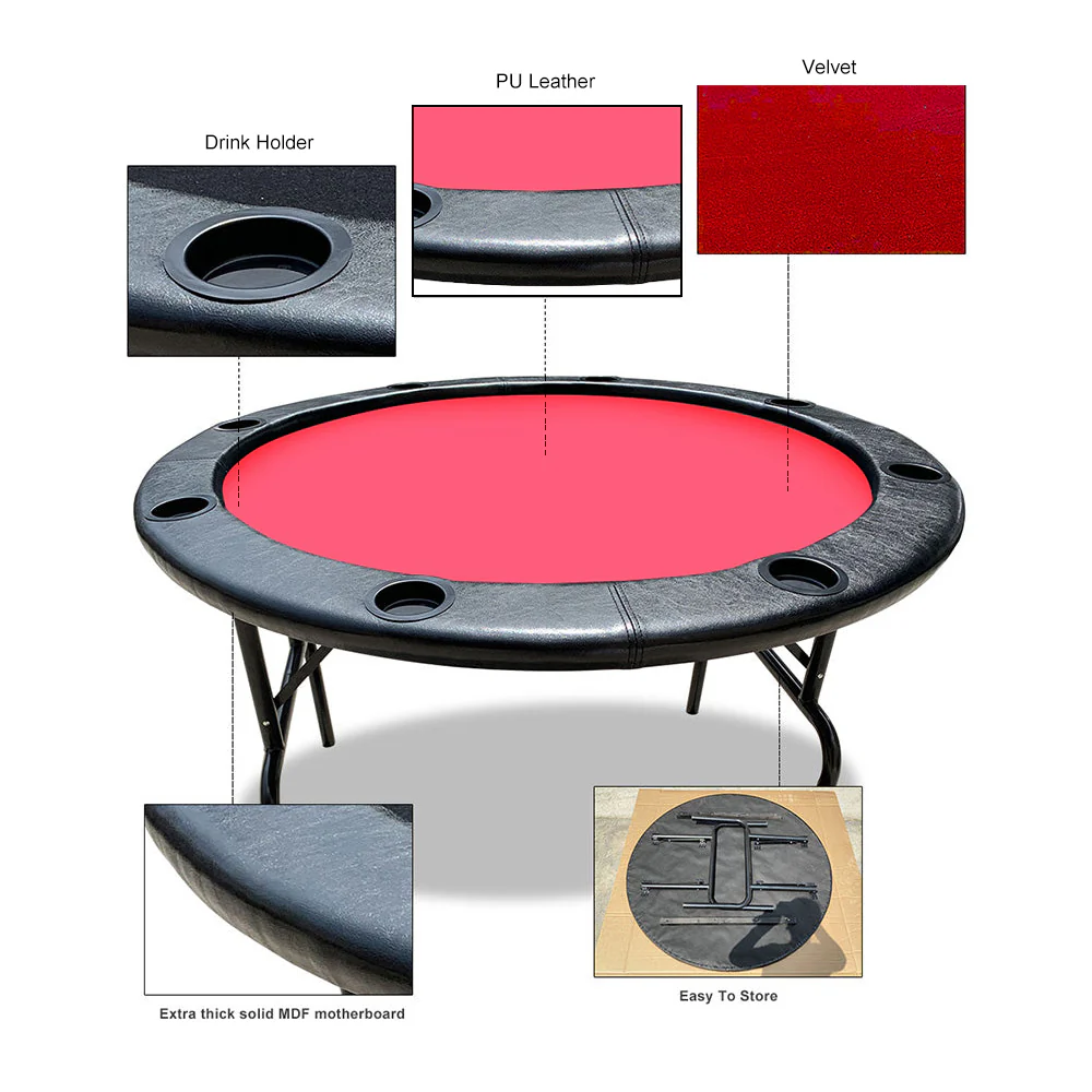 VERSA PK002 4FT MDF Foldable Round Poker Table 8 Players Gaming Game Room - Image 6