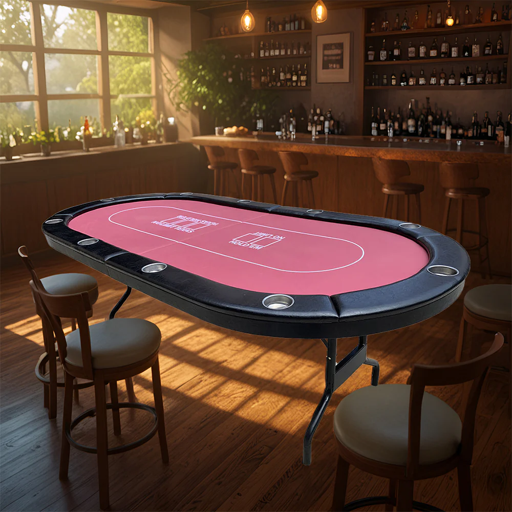 VERSA PK017 7 MDF Foldable Poker Table 10 Players Game Room - Red - Image 2